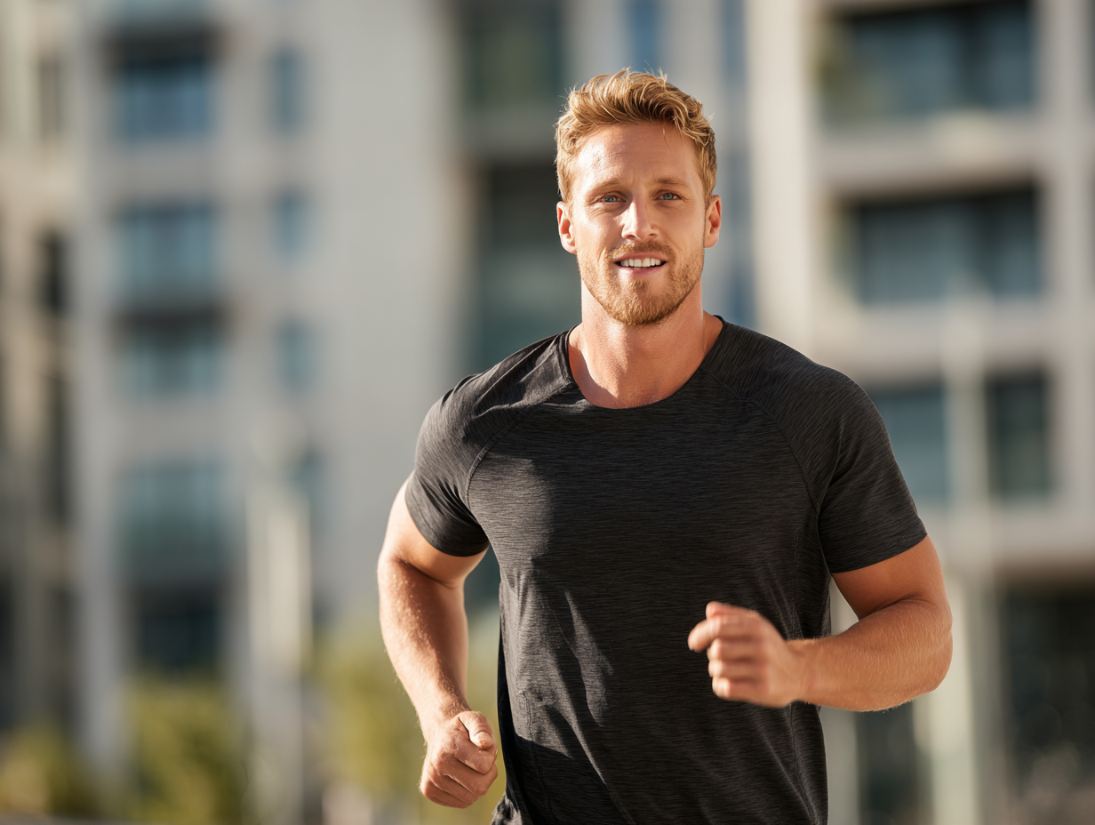 Здоровий спосіб життя - люди займаються спортом в парку